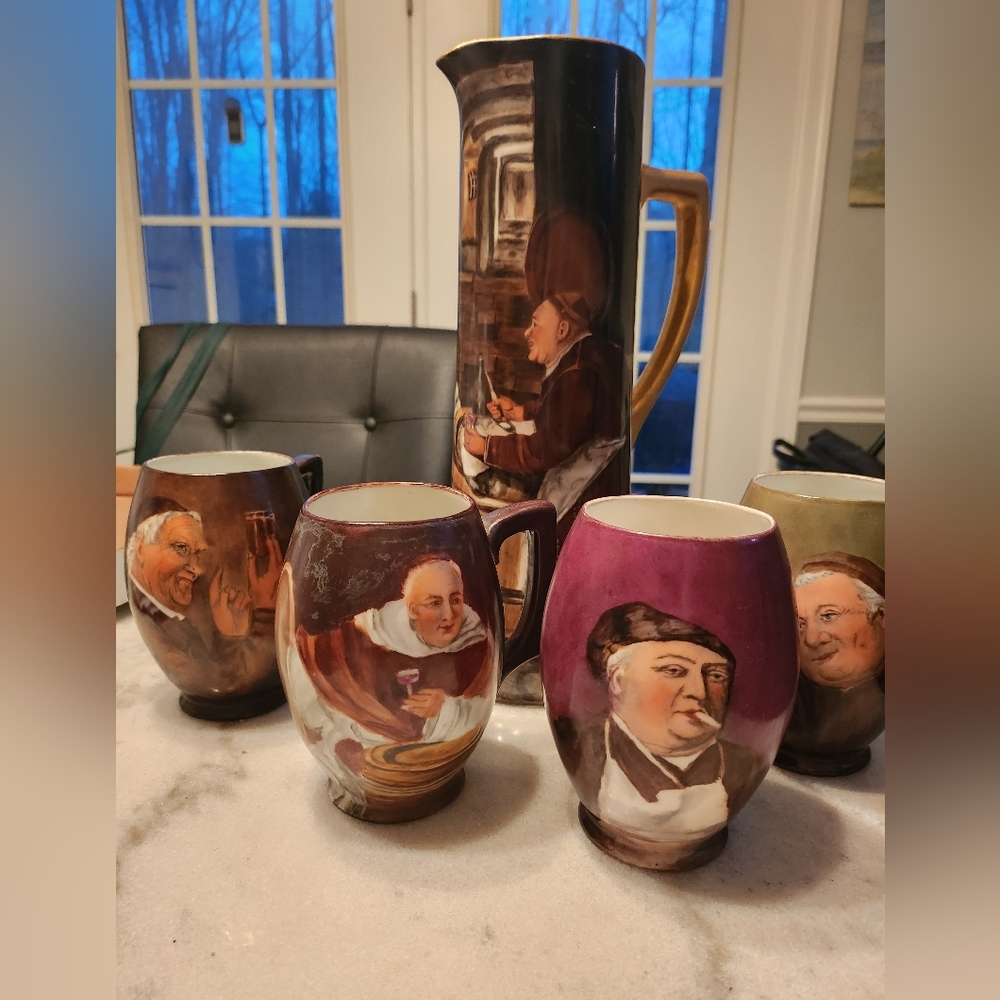 Vintage Limoges Complete handpainted Tankard Set, made in France RARE